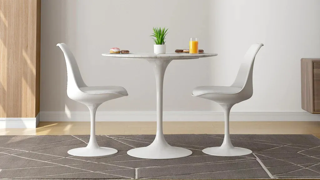 Tulip 32" Marble Dining Table & Chairs Set 3pc By Modholic