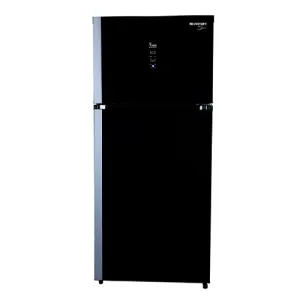Unionair Top Mount Refrigerator, Two doorNo frost, 420Lit, Black Glass with Silver