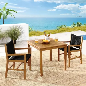 Vienna 3-Piece Outdoor Patio Teak and Rope Dining Set with Armchairs by Modway