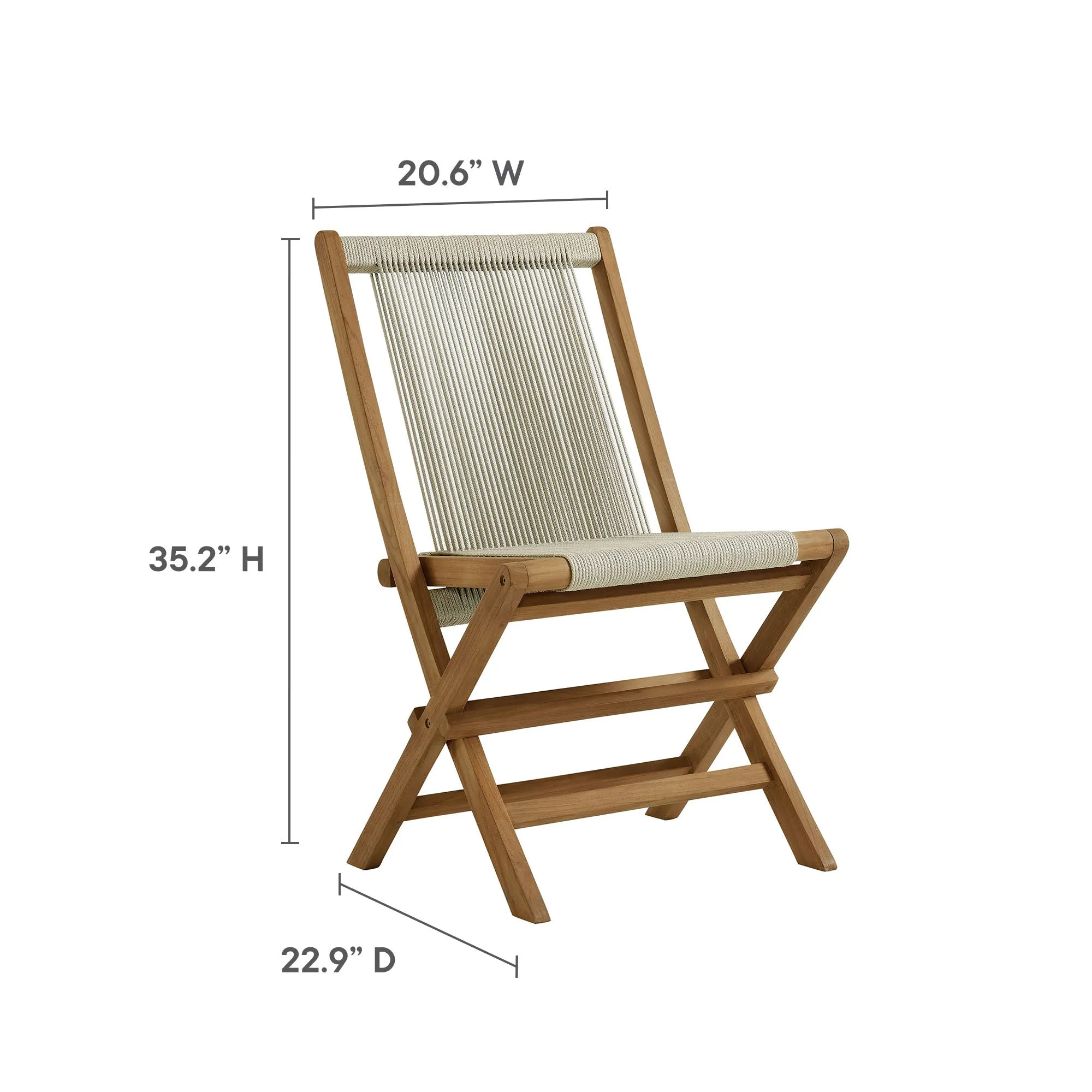 Vienna 5-Piece Outdoor Patio Teak Wood Dining Set with Rope Folding Chairs by Modway