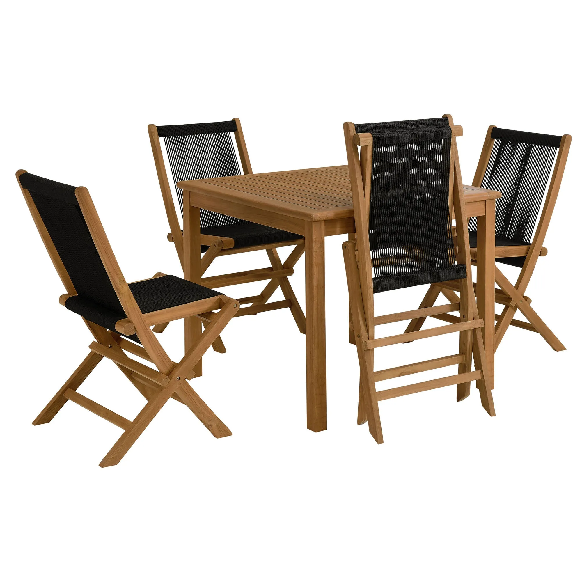 Vienna 5-Piece Outdoor Patio Teak Wood Dining Set with Rope Folding Chairs by Modway