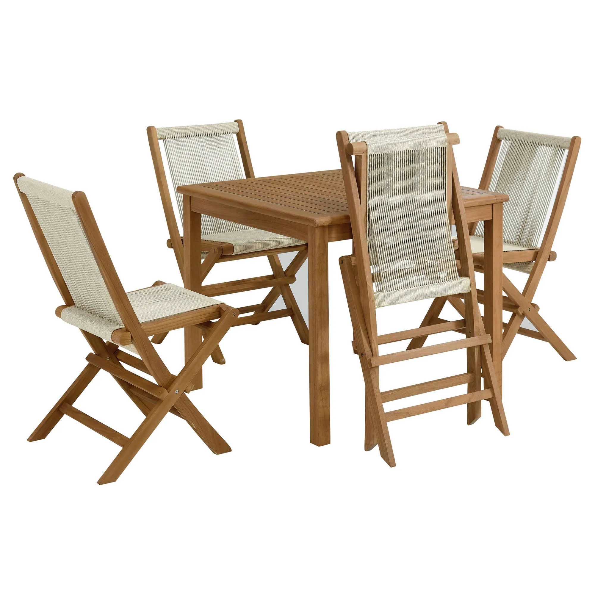 Vienna 5-Piece Outdoor Patio Teak Wood Dining Set with Rope Folding Chairs by Modway