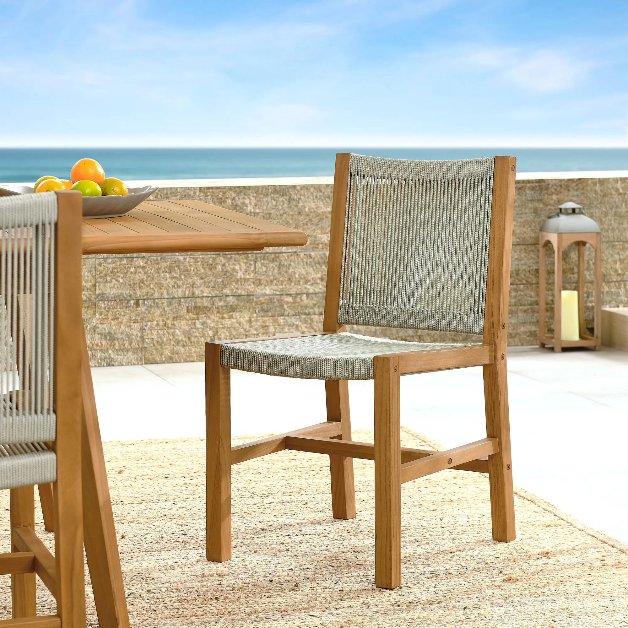 Vienna Outdoor Patio Teak and Rope Armless Dining Chairs Set of 2 by Modway