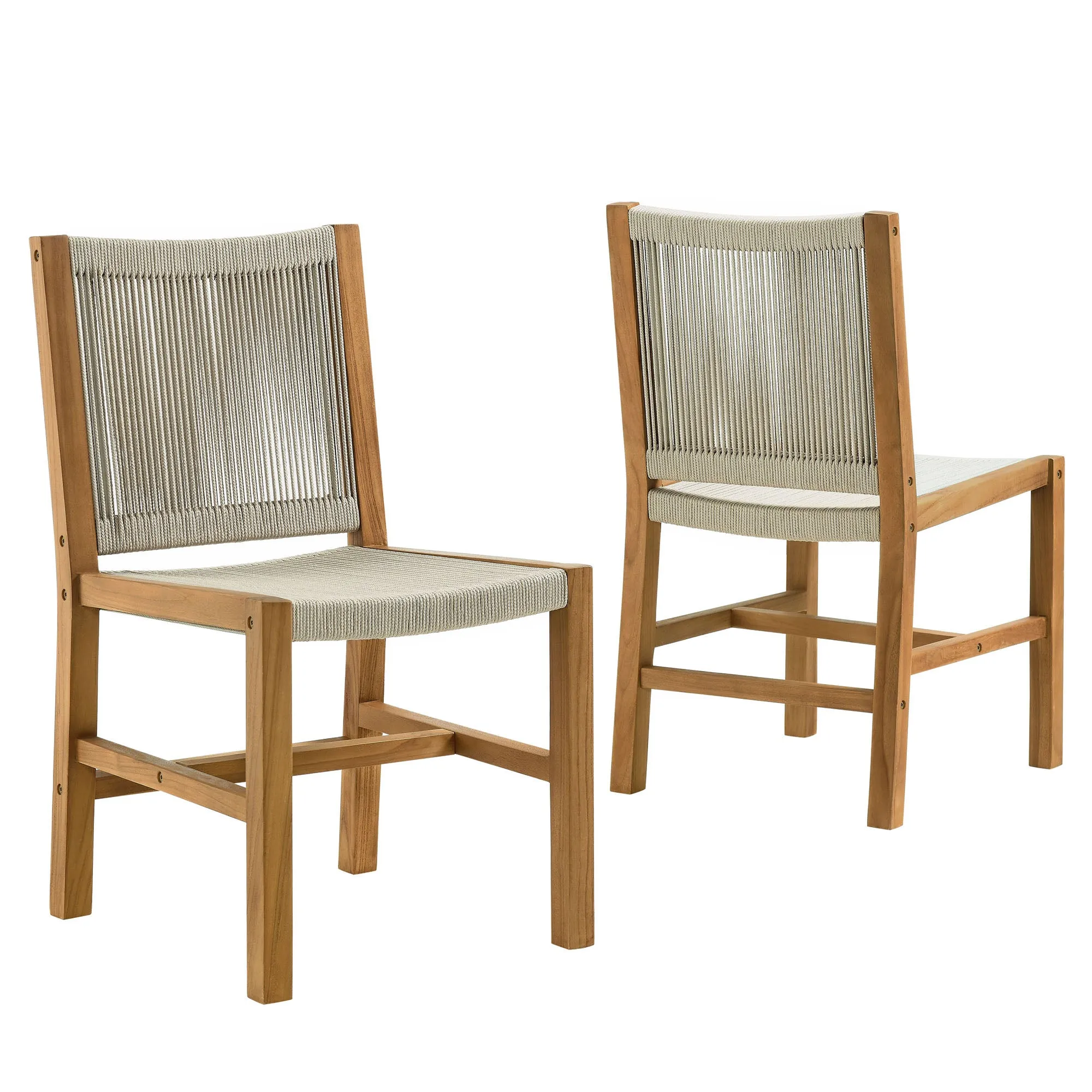 Vienna Outdoor Patio Teak and Rope Armless Dining Chairs Set of 2 by Modway