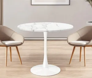 White Rounded Metal Pedestal Base Dining Table By Homeroots
