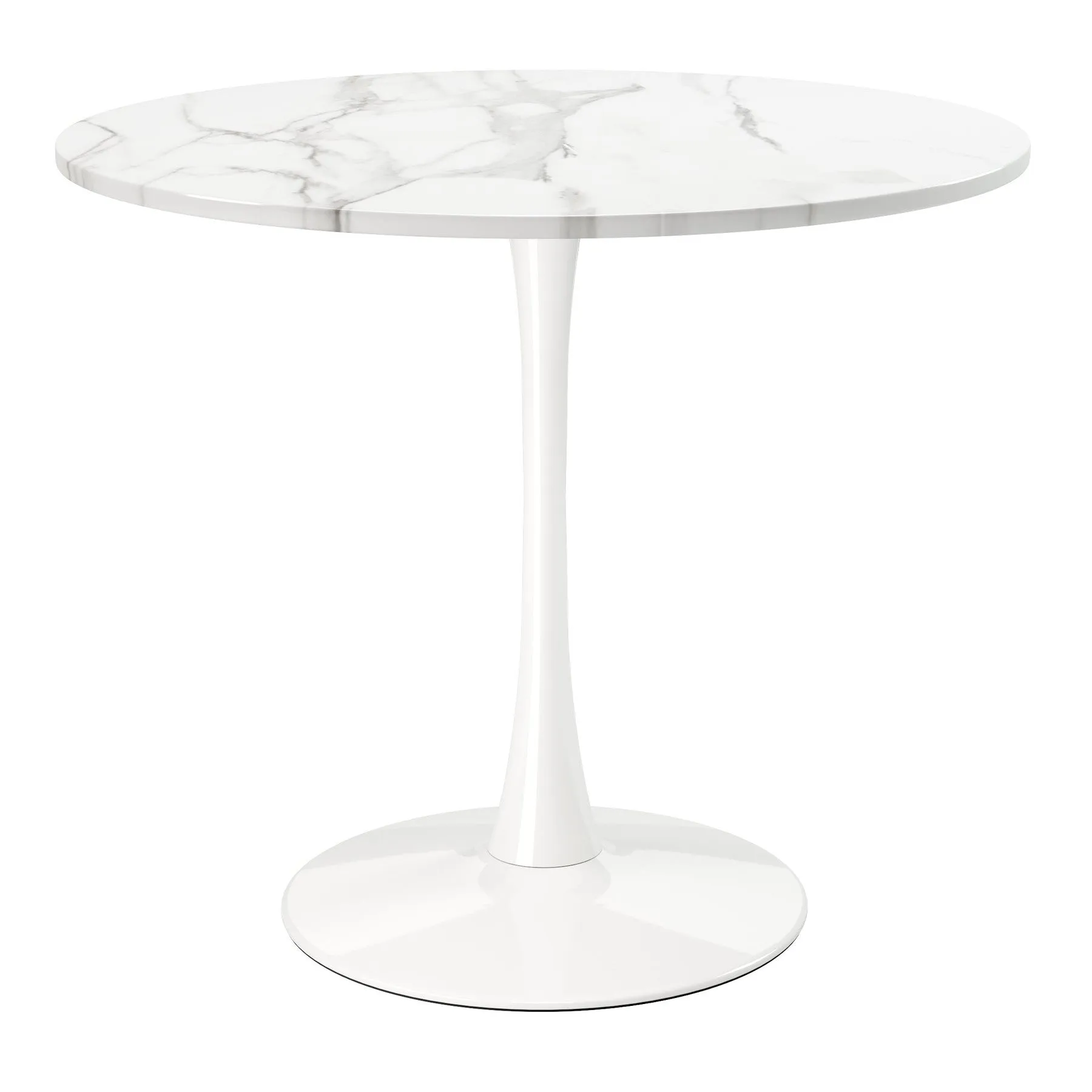 White Rounded Metal Pedestal Base Dining Table By Homeroots