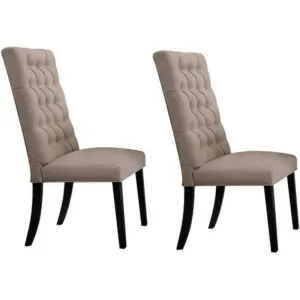 Wooden Dining Side Chair With Button Tufted Back, Set Of 2, Tan Brown And Black By Benzara