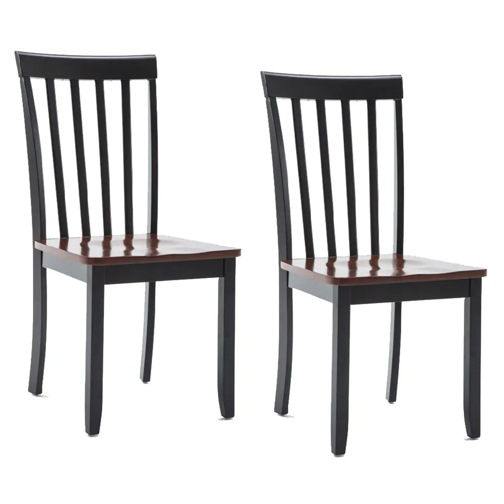 Wooden Seat Dining Chair With Slatted Backrest, Set Of 2, Brown And Black By Benzara