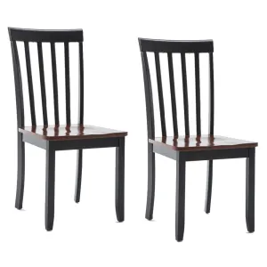 Wooden Seat Dining Chair With Slatted Backrest, Set Of 2, Brown And Black By Benzara