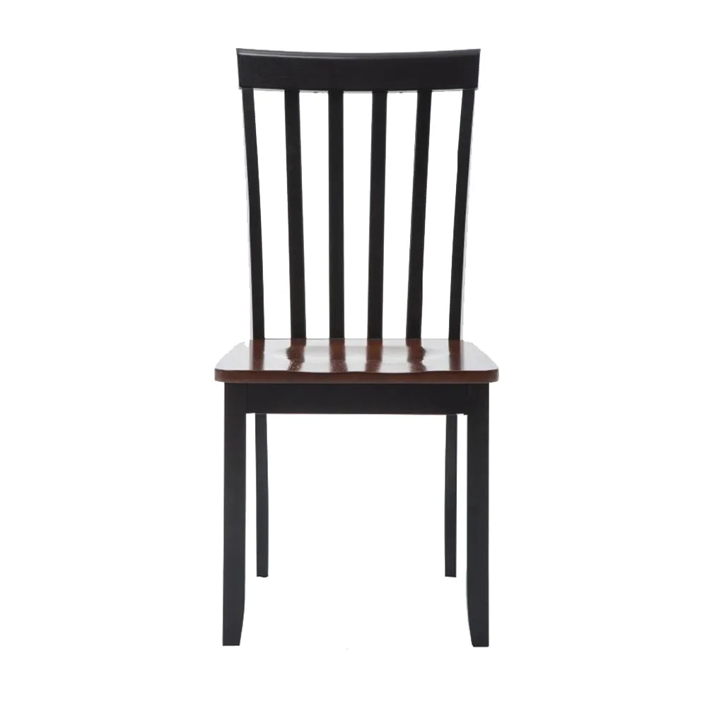 Wooden Seat Dining Chair With Slatted Backrest, Set Of 2, Brown And Black By Benzara