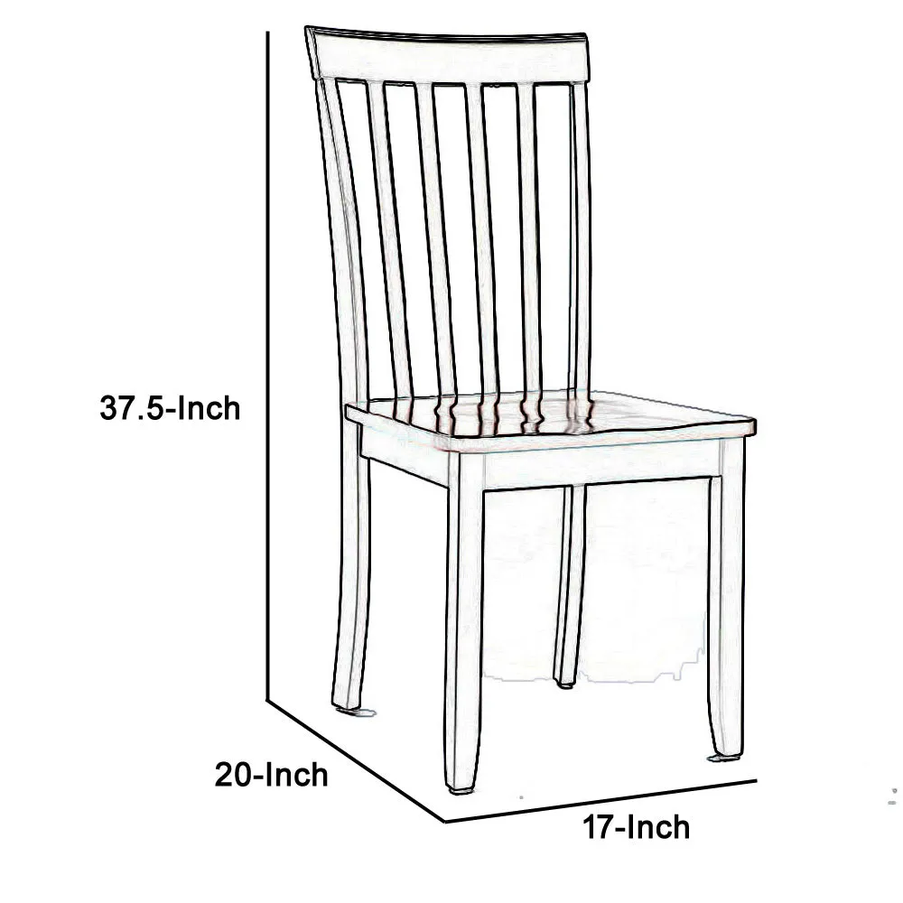 Wooden Seat Dining Chair With Slatted Backrest, Set Of 2, Brown And Black By Benzara