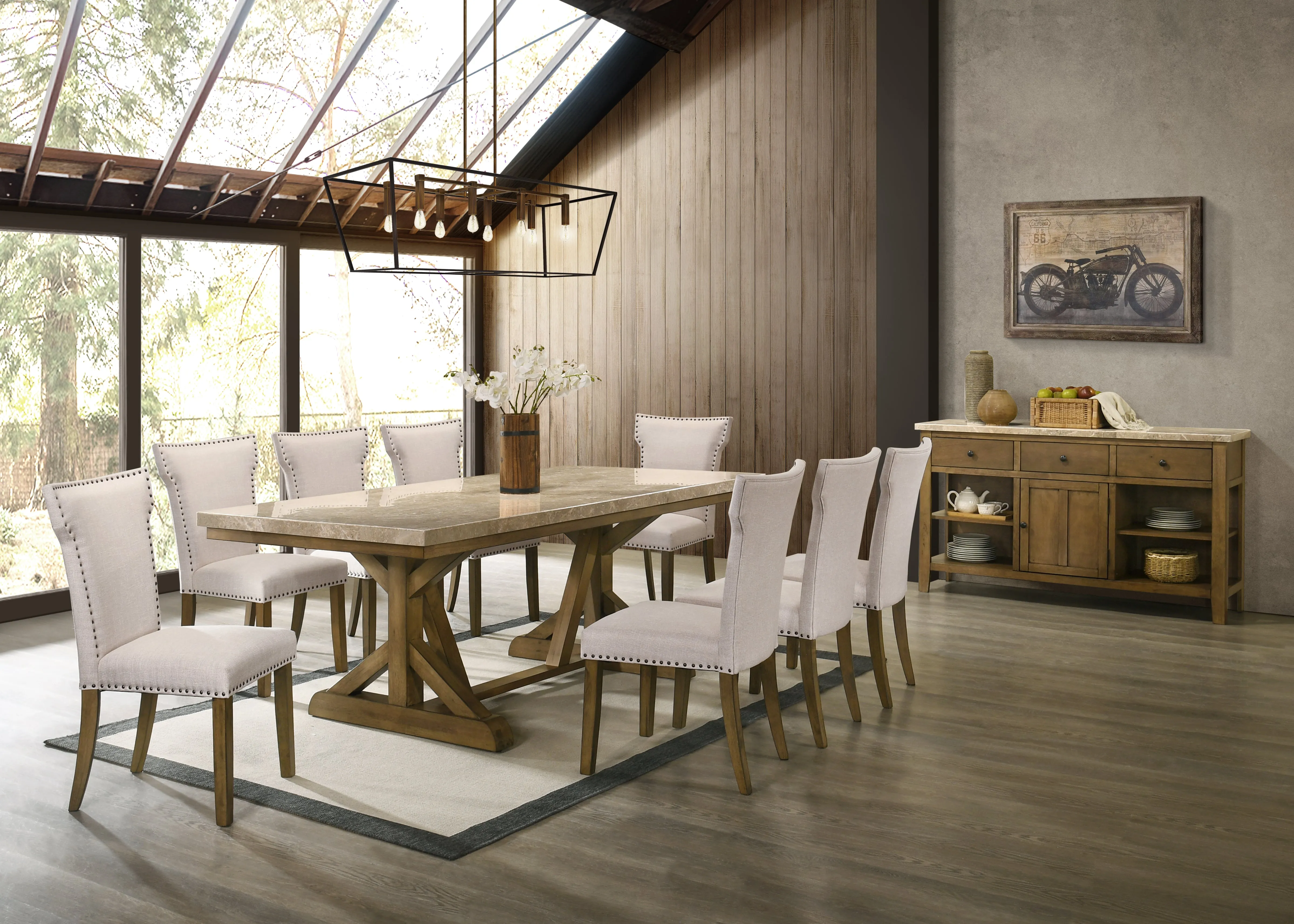 Xavier Marble Top Brown 8 Seater Dining Set   Buffet